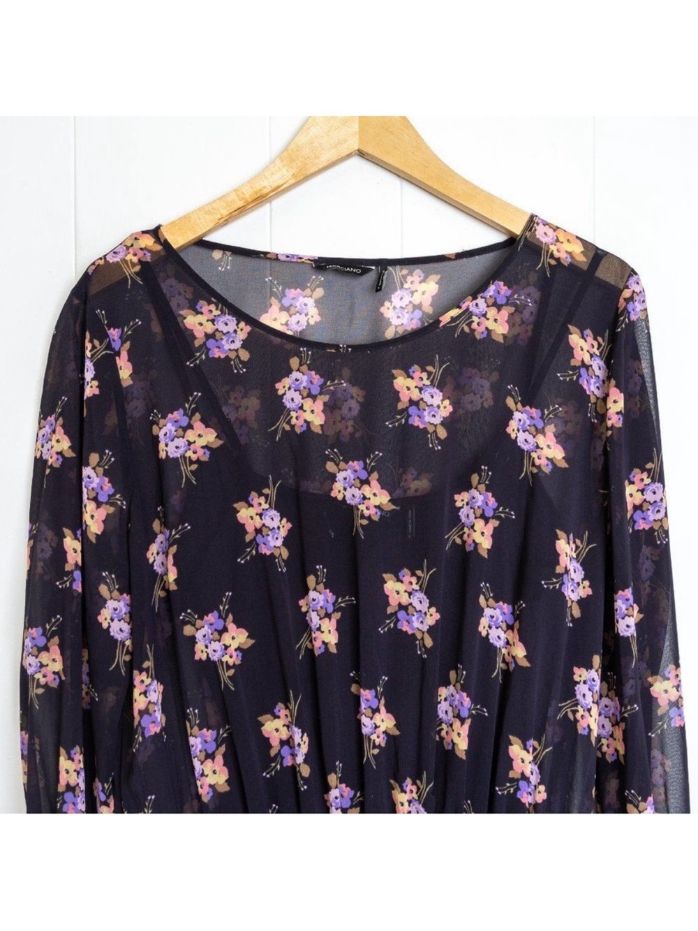 Marciano Black Sheer Floral High-Low Dress - Picture 4 of 10